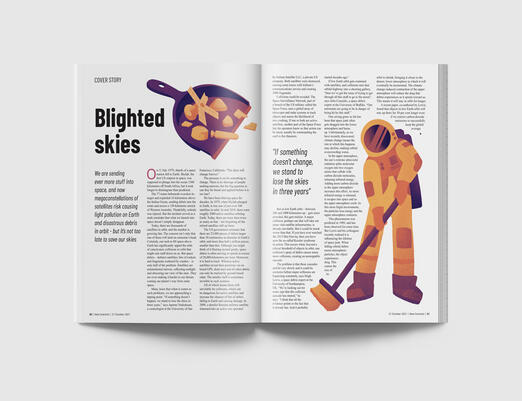 Faux New Scientist interior mockup (based on a real article; layout and illustrations by me) (2022).